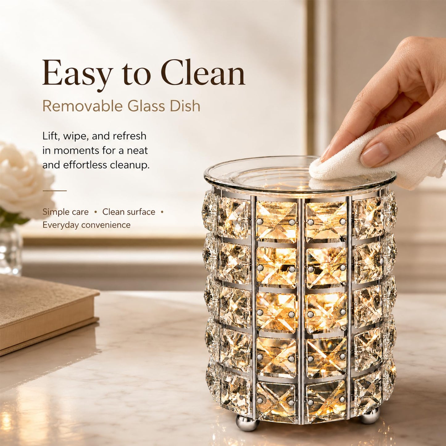 Wrought Iron Crystal Wax Melt Warmer Electric Oil Burner Wax Melt For Home, Kitchen, Living Room, Bedroom, SPA(Silver)