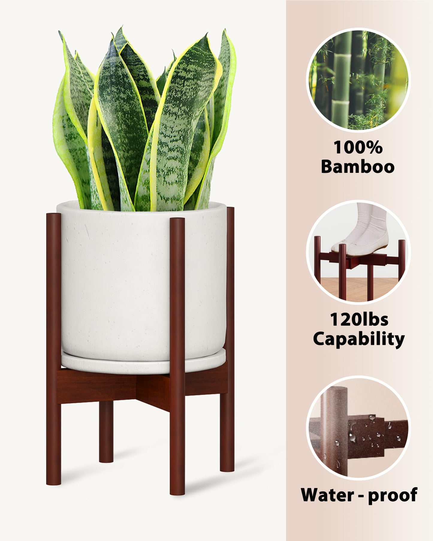 GENTINGBRO Adjustable Plant Stand Indoor, Bamboo Plant Stand Fits 8 9 10 11 12 Inches, Small Corner Planter Holder for Indoor Plants, Single Floor Plant Stands for Living Room Balcony, Reddish Brown