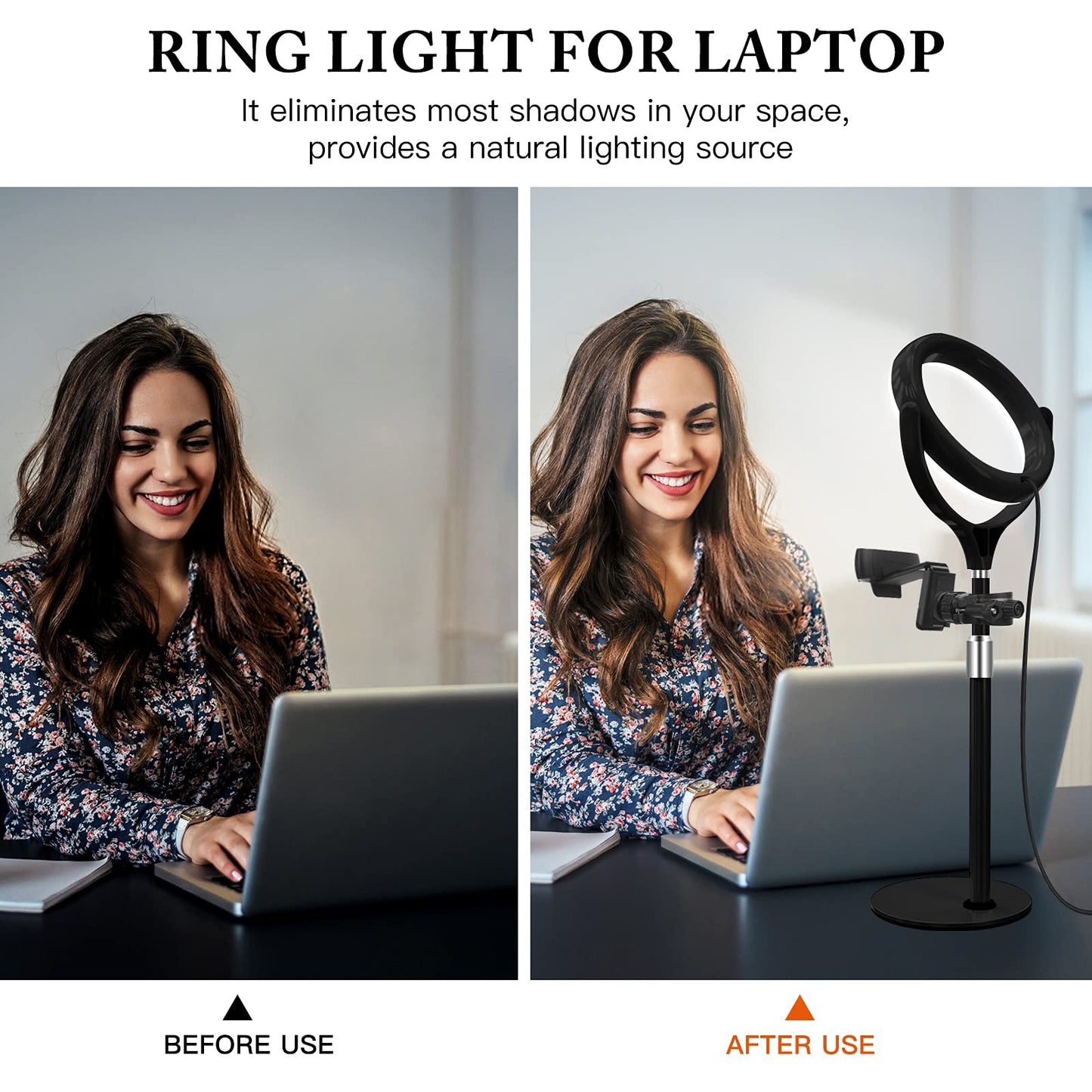 Desk Ring Light with Stand, 10.5'' Selfie Phone Light for Video Recording, Adjustable Circle Ringlight for Computer Laptop Zoom Meeting, Conference Video Calls, Podcast, Streaming, Photography