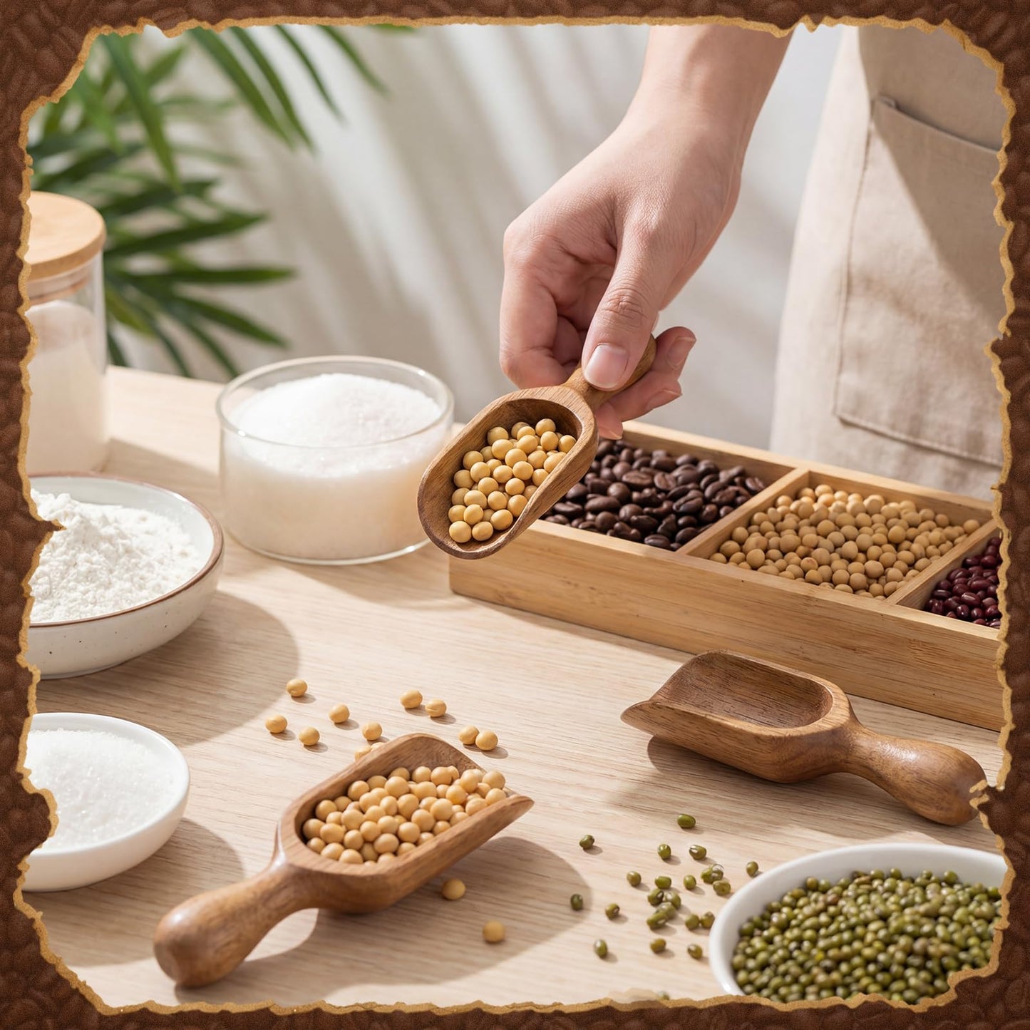 Sieral 8 Pcs Wooden Scoops for Canisters Acacia Wooden Scoop for Jars Mini Measuring Spoons for Ground Beans or Tea, Kitchen Scooping for Powder Bath Salt Laundry Detergent Shove Multipurpose