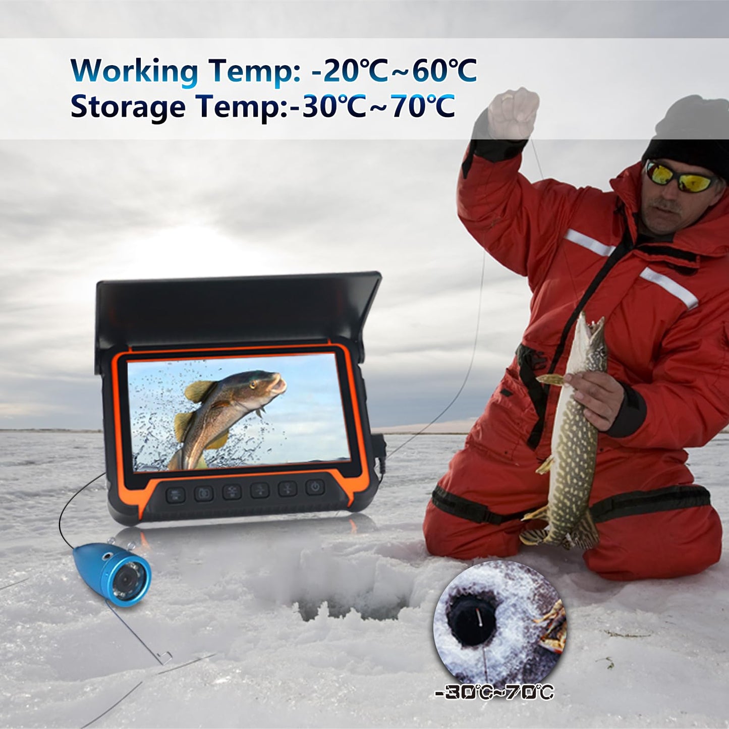 Gatebig Portable Fish Finders,Underwater Fishing Camera with 7''IPS Screen,1000TVL Ice Fishing Camera with 12pcs Infrared Lights,6H Battery,USB-C Charging,49FT/15M Cable for Lake Boat Ice Fishing