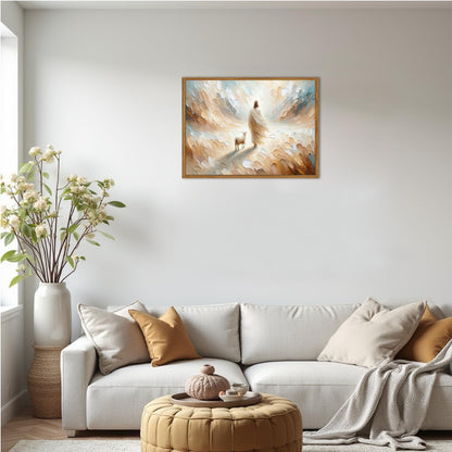 Framed Jesus leaves the 99 Sheep Canvas Wall Art, Christian Jesus and Lamb Wall Decor Paintings, Bible Good Shepherd Poster Prints Religious Home Decor for Living Prayer Room Church 12x16 inch