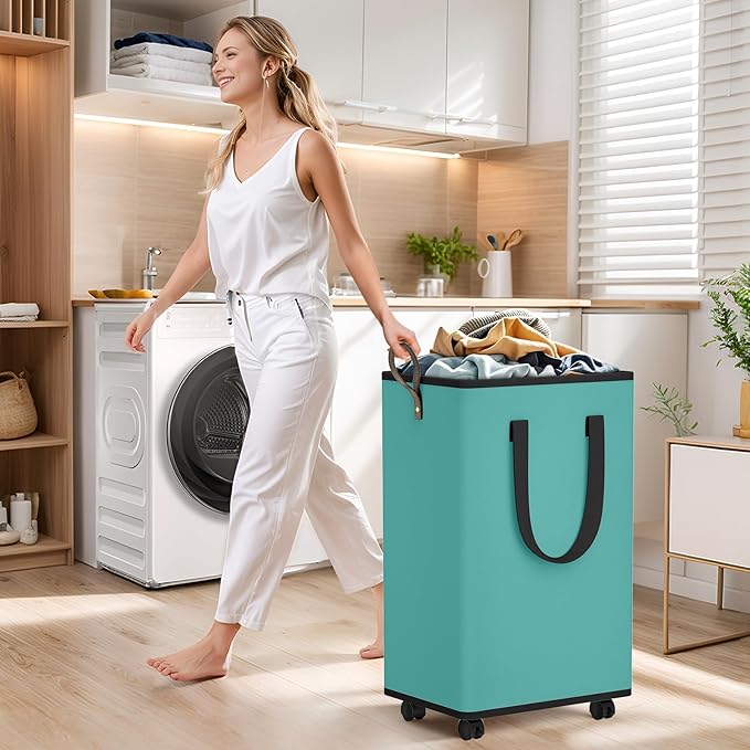 Laundry Basket with Wheels, Collapsible Laundry Baskets, Laundry Hamper with