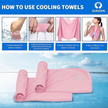 Sukeen 4 Pack Cooling Towels (40"x12") for Neck and Face, Cooling Neck Wraps, Breathable Cooling Towel for Hot Weather, Sweat Towels for Yoga, Sports, Golf, Gym, Camping, Running, Fitness, Workout