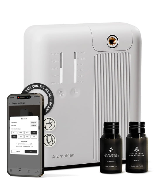 AromaPlan 2025 HVAC Waterless Oil Diffuser, Smart Scent Air Machine (2 Fragrances Included)- Whole House & Commercial Hotel Collection Diffuser| Cold Air Tech, App & Tourch Control,2000 Sq. Ft -Black