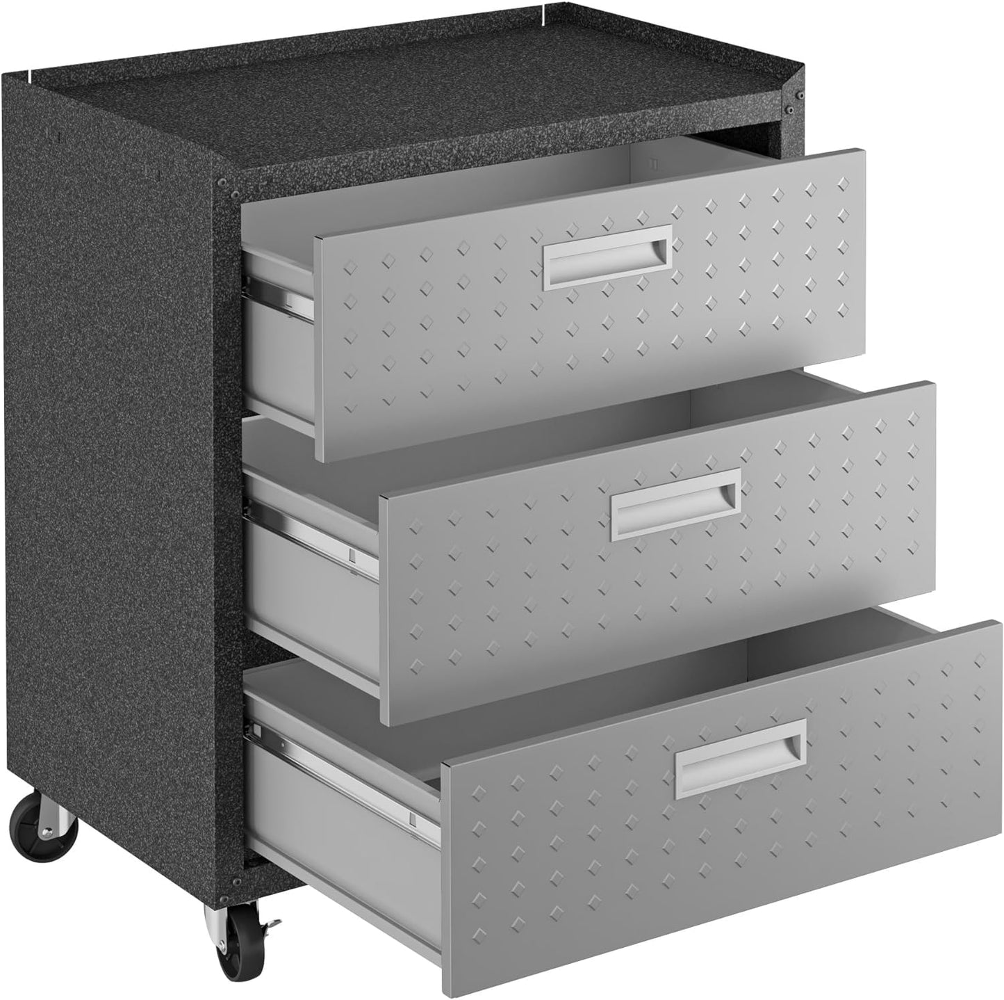 Manhattan Comfort Fortress Collection Convenient Durable Mobile Garage Chest Great for Tools and Supplies, Dark Charcoal Gray/Silver