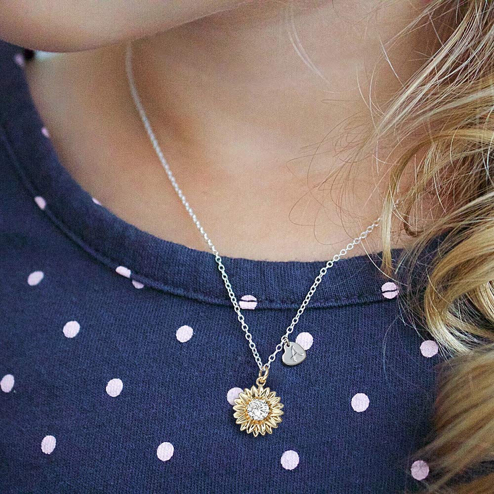 MONOZO Initial Sunflower Necklace for Women Trendy, 14k Gold Plated Sunflower Necklace Pendant CZ Heart Letter Initial Necklace You Are My Sunshine Gifts Sunflower Jewelry R