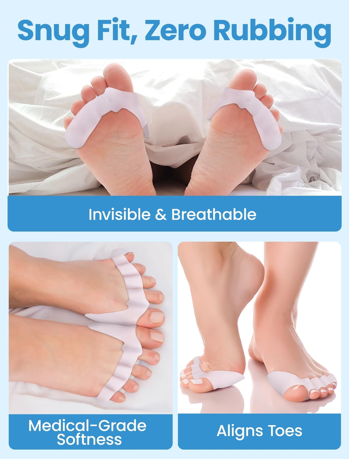 Habioer Toe Separators for Women - Podiatrist Recommended, Toe Spacers for Men, Breathable Bunion Corrector, Plantar Fasciitis(1 Pair)