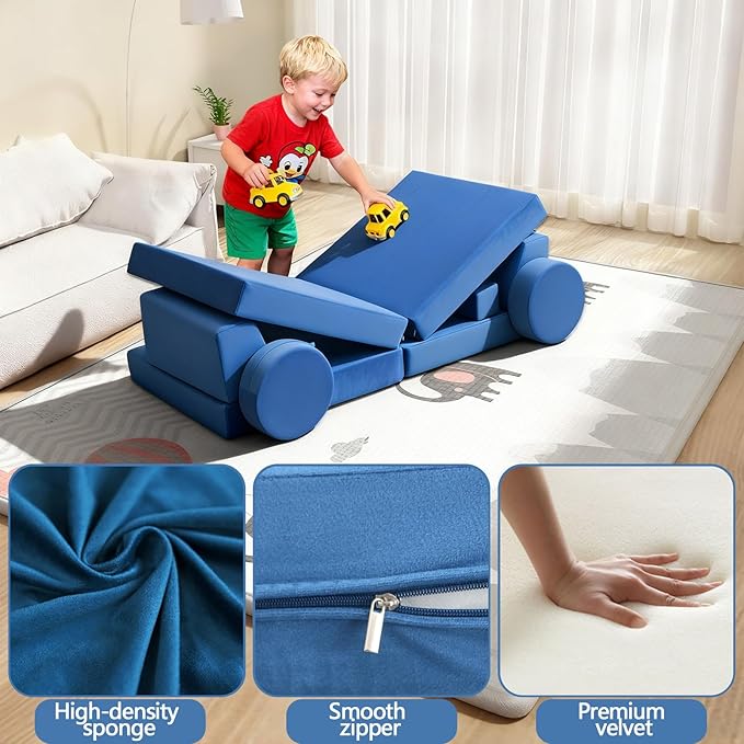12 Pcs Modular Kids Play Sofa Convertible Foam Floor Mat and Play Fortress