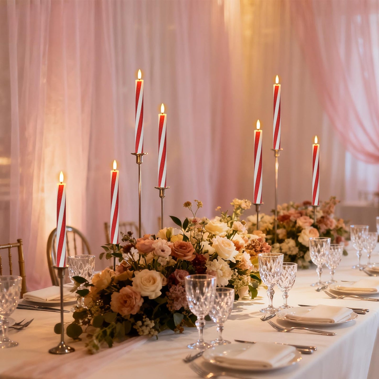 Wondise Christmas Flameless Taper Candles with Remote Timer, Battery Operated Candy Cane Candles Real Wax 3D Wick LED Christmas Candle for Xmas Centerpiece Thanksgiving Holiday Decor