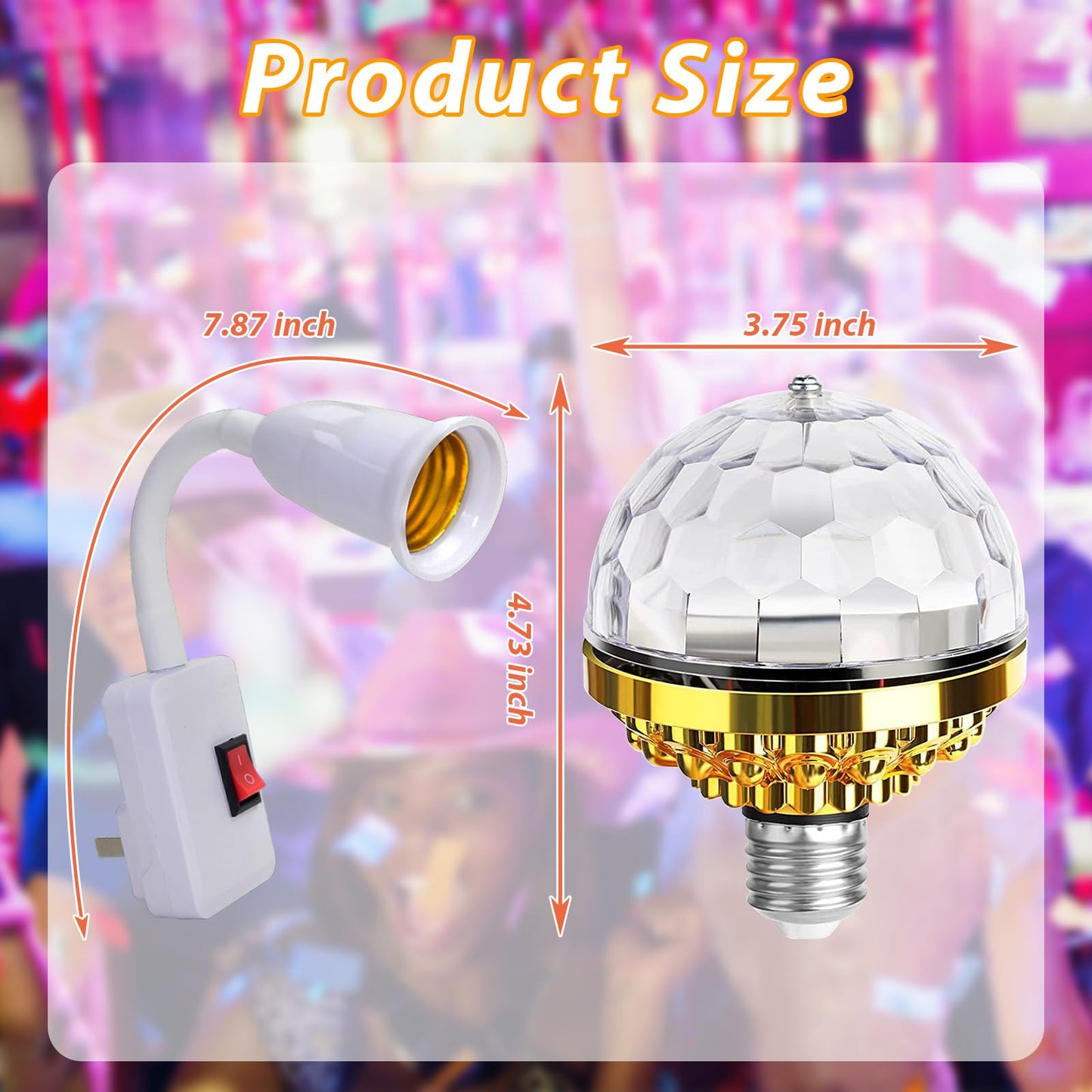 MIKWOAB 2 Pack Colorful Magic Rotating Ball Light, LED Plug in Disco Ball Light, RGB Disco Light Bulb, Party Lights Dj Disco Lights with Sockets for Home Room Dance Parties Bar Karaoke