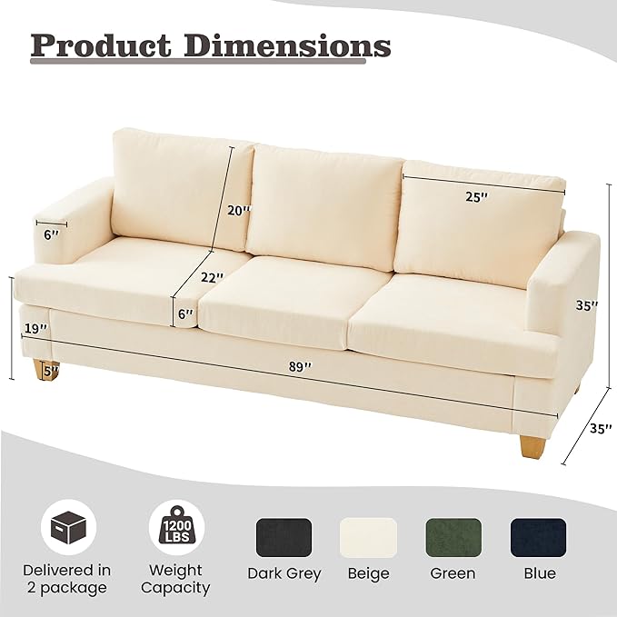 Apicizon Loveseat & 3 Seater Sofa Sets, 2 Piece Deep Seat Sleeper Sofa