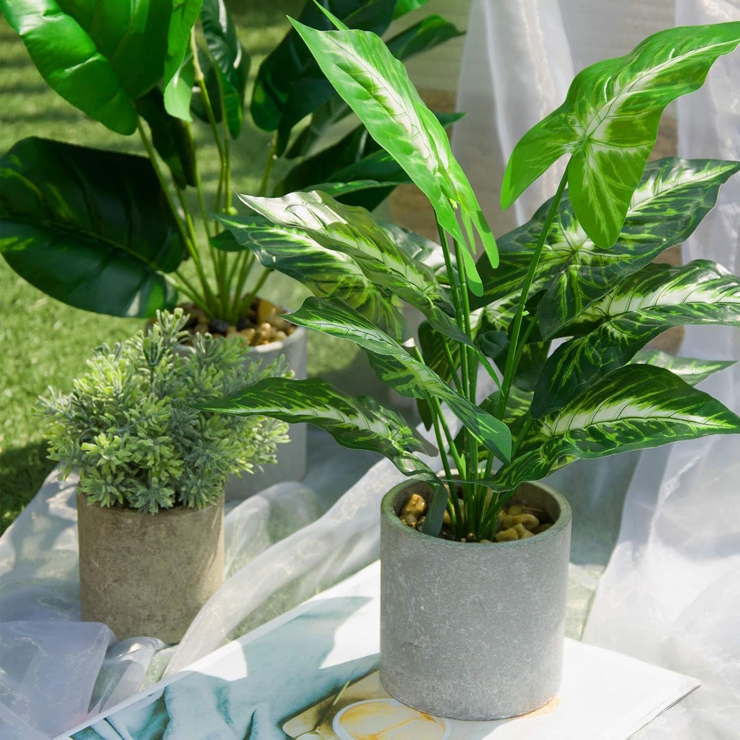 JC nateva 16" Small Fake Plants Artificial Tropical Faux Plants Indoor for Office Desk Shelf Bathroom Home Decor