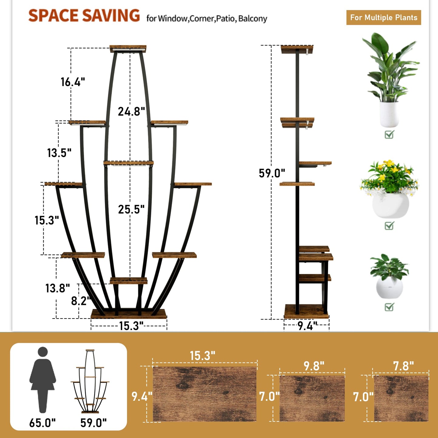 Plant Stand Indoor with Grow Lights - 10 Tiered Tall Plant Shelf Indoor, 59" Large Plant Stands for Indoor Plants, Metal Corner Flower Holder Rack Display for Living Room Patio Garden Balcony Home