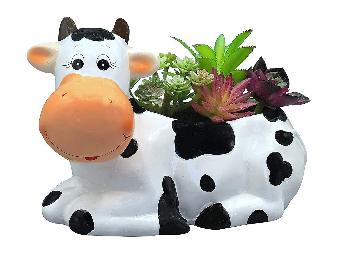 Sixdrop Cow Planter Pot - Cow Print Party Decoration Supplies - Garden Backyard Cow Stuff Statue - Flower Ceramic Succulent Planter - Plantador de Vacas - Large 9" with Drain