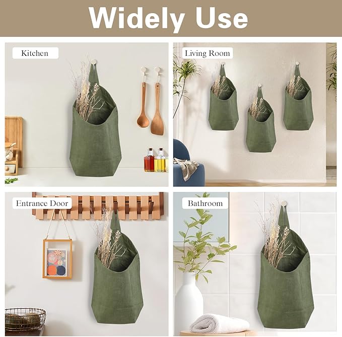 100% Linen Hanging Storage Bags Baskets 2 Pcs, Small Wall Storage Bag