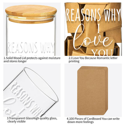 LAIAME Reasons Why I Love You Jar with 100 Note Cards,Birthday Gift Long Distance Relationship Gift for Boyfriend Girlfriend Him Her,Gratitude Jar for Mom Dad, Valentines Day Gifts for Wife Husband