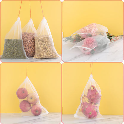 50Pcs 18"x12" Kikhope Fruit Protection Bags, Garden Netting Bags with Drawstring, Fruit Netting Bags, Fruit Tree Bags, Netting Barrier Bags for Protecting Fruits and Vegetables