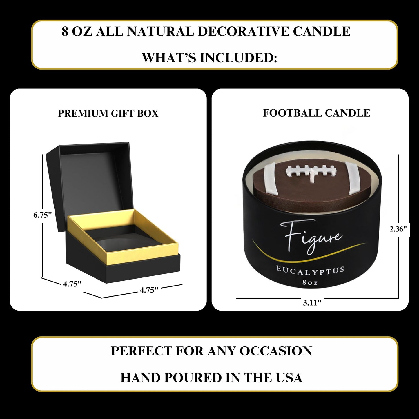 All-Natural Football Candle – Eucalyptus Scent | Hand-Poured in The USA | Beeswax & Soy Wax | Essential Oils | 100% Beeswax Wick | Premium Gift Box | Candle Gifts for Men & Women
