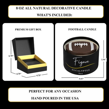 All-Natural Football Candle – Eucalyptus Scent | Hand-Poured in The USA | Beeswax & Soy Wax | Essential Oils | 100% Beeswax Wick | Premium Gift Box | Candle Gifts for Men & Women