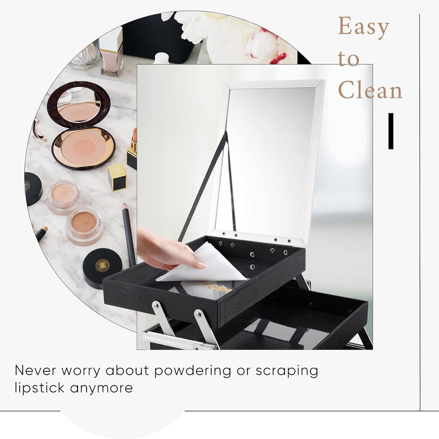 Frenessa Cosmetic Case Makeup Organiser Box Beauty Storage Make Up Case Vanity Box with Mirror Lockable with Keys, Black