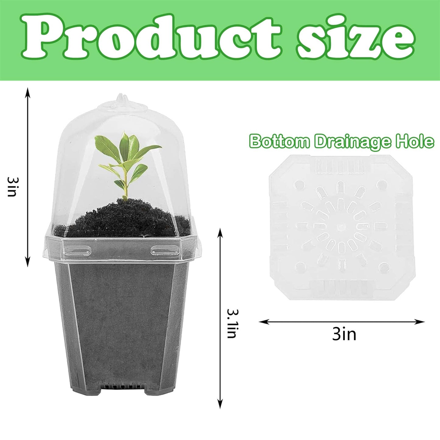 EBaokuup 50 Pcs Clear Plant Nursery Pots with Humidity Dome-4" Reusable Plastic Gardening Pot with Labels-Small Seed Starting Pots for Seedlings,Vegetables,Succulents,Cuttings