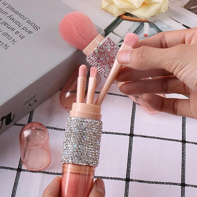 WOKOTO 4 in 1 White Diamond-Embellished Makeup Brushes