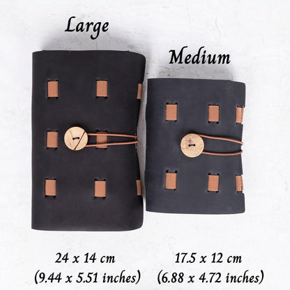 HARDISTON Genuine Leather Electronic Cable Organizer Bag Handmade Travel Cord Organizer Roll Case for Hard Drives, Cables, Charger, Phone, USB, SD Card (Medium - Black)