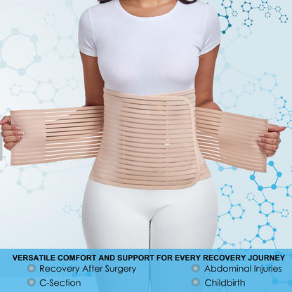 Postpartum & Post Surgery Abdominal Binder. Postpartum Belly Band Support Recovery after C-Section, Natural Birth, Hysterectomy, Hernia Belt (Beige,L)