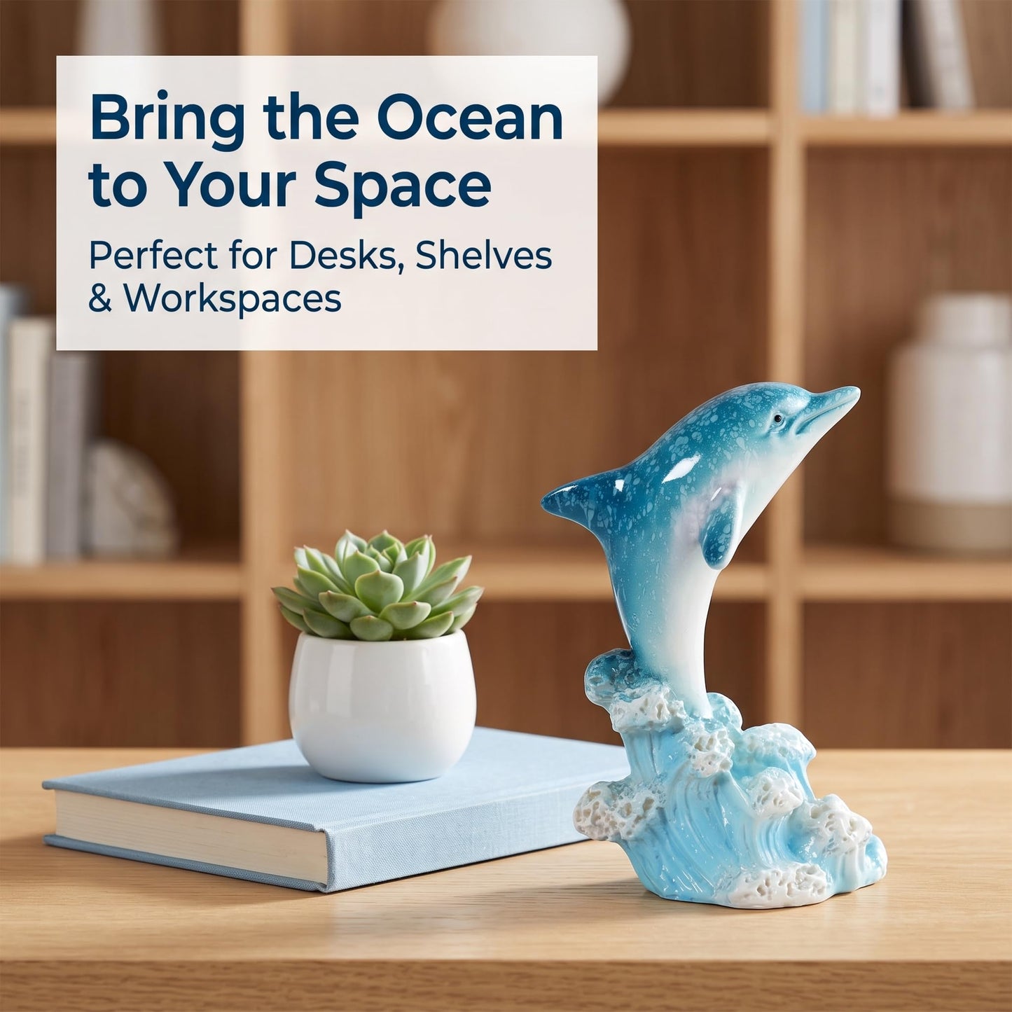 Brizoria Dolphin Decor Nautical Decor Leaping Dolphin Figurines Blue White Gradient Resin Ocean Themed Decor for Tabletop Shelf Desk Living Room Bedroom Office