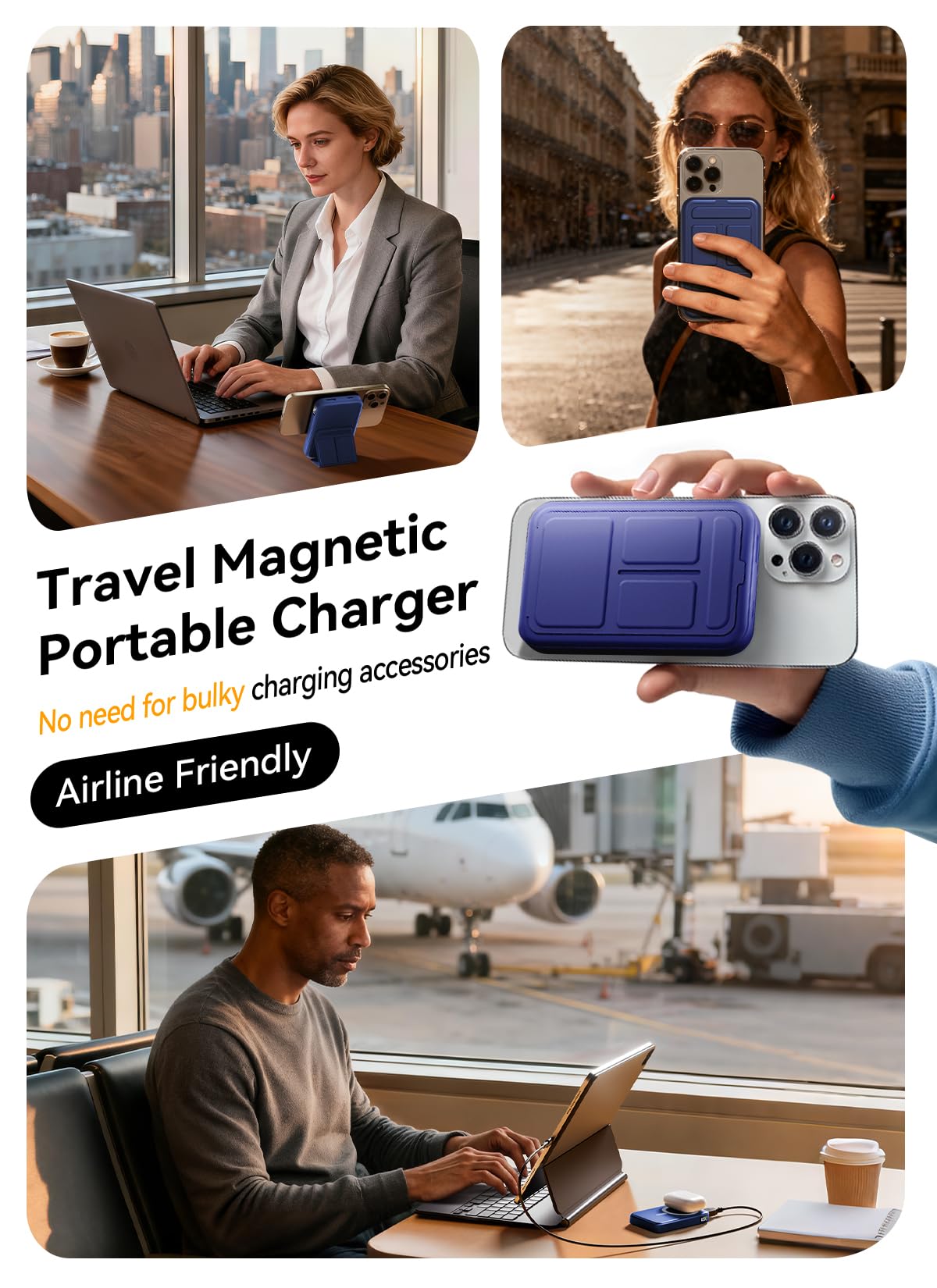 Magnetic Portable Charger, 10000mAh Wireless Power Bank with 20W USB-C Fast Charging, Foldable Stand & LED Display Magnetic Battery Pack, Compatible with iPhone 16/15/14/ All Series