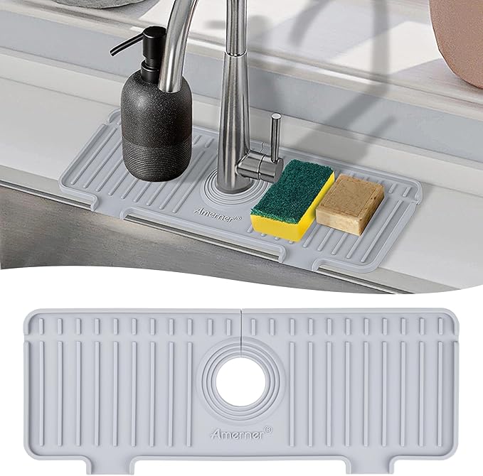 Kitchen Sink Splash Guard, Silicone Faucet Guard & Draining Mat, 10° Large
