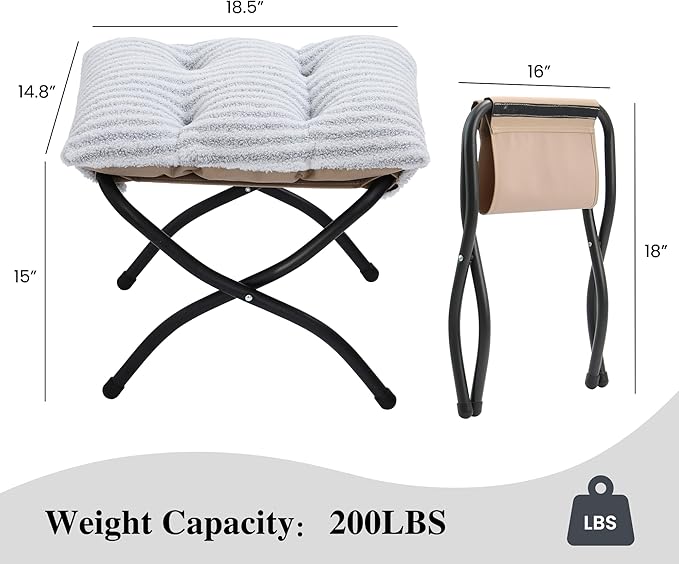 15" Folding Ottoman, Foldable Footrest Stool, Portable Small Foot Stool