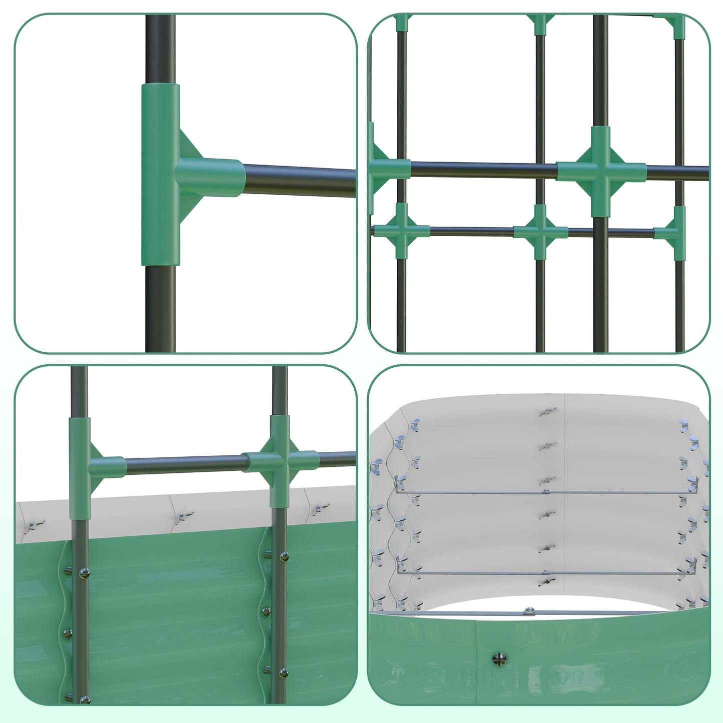 Galvanized Raised Garden Bed with 96 in Tall Vertical Arch Trellis – Expandable Rust-Resistant Planter Box for Outdoor Plants, Flowers, Herbs & Vines – Includes Plant Clips, Drainage Netting,Green