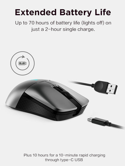 Lenovo Legion M410 Wireless RGB Gaming Mouse – 6 Button Palm Grip Mouse with 16,000 DPI, 53 Hour Rechargeable Battery, 2-Zone RGB Lighting, NVIDIA Reflex Compatible