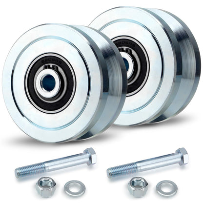TRUCFUSION 4" V Groove Gate Wheels, Solid Sliding V Groove Wheels, Load Capacity 3000LBS Heavy Duty for Rolling Door Gate V Tracks, 2 Pack