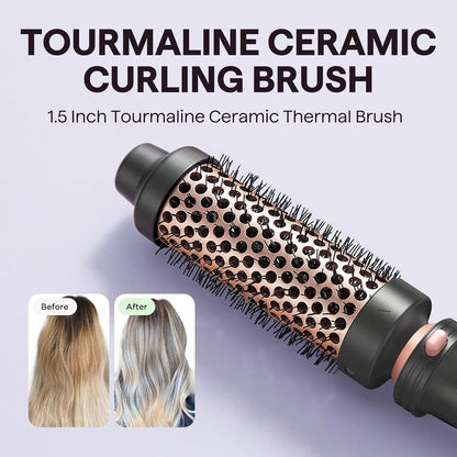 Wavytalk 5 in 1 Curling Wand Set, Dual Voltage Curling Iron Set with 5 Interchangeable Barrels Included A Thermal Brush, A Hair Crimper and 3 Ceramic Curling Wands(0.5"-1.25"), Rose Pink