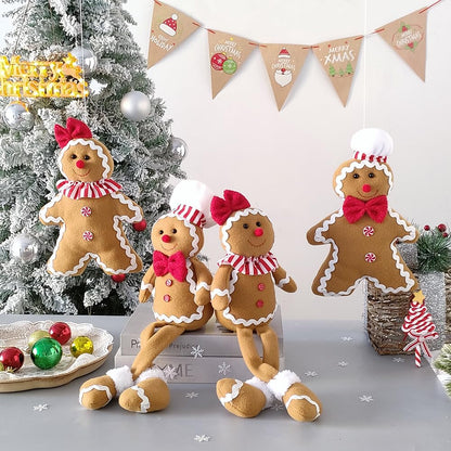 BALONAR 15Inch Large Size Christmas Plush Gingerbread Man Boy Girl Figures with Chef Hat Bowknot Christmas Ornament Home Decorations Doll Soft Door Window Table Tree Holiday Xmas Season Decor