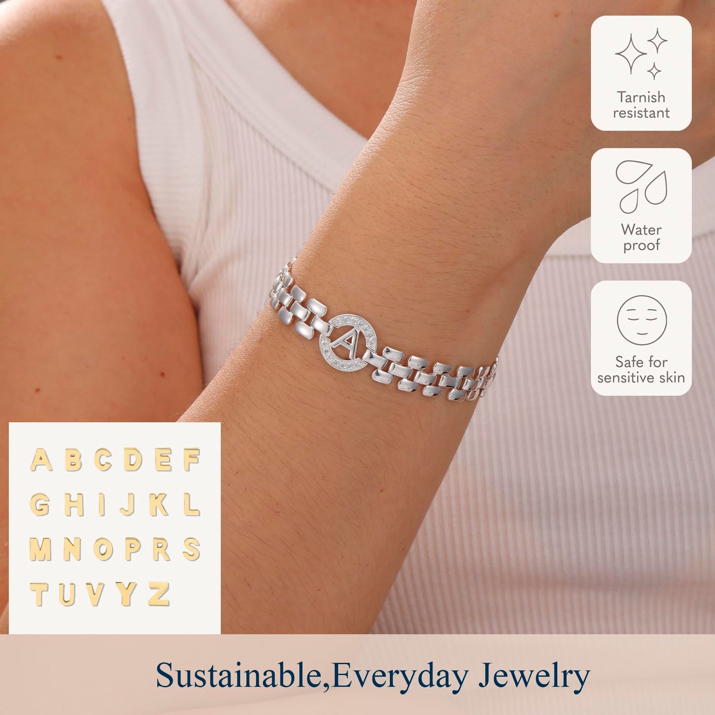 WEDDINEN Initial Bracelet,Silver Letter Bracelets for Women, Thick Bangle Wrist Gold Alphabet Bracelets for Women, Christmas Gifts for Women Jewelry Initial X Charm Chain