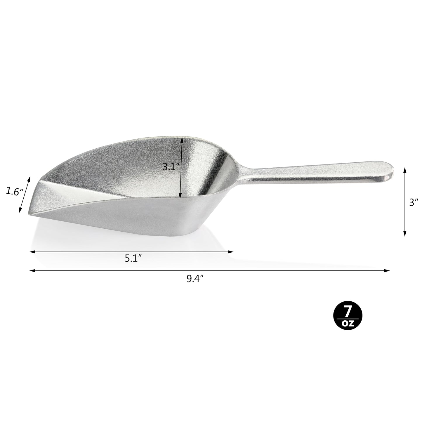 New Star Foodservice One-Piece Cast Aluminum Flat Bottom Bar Ice Flour Utility Scoop, 7-Ounce, Silver