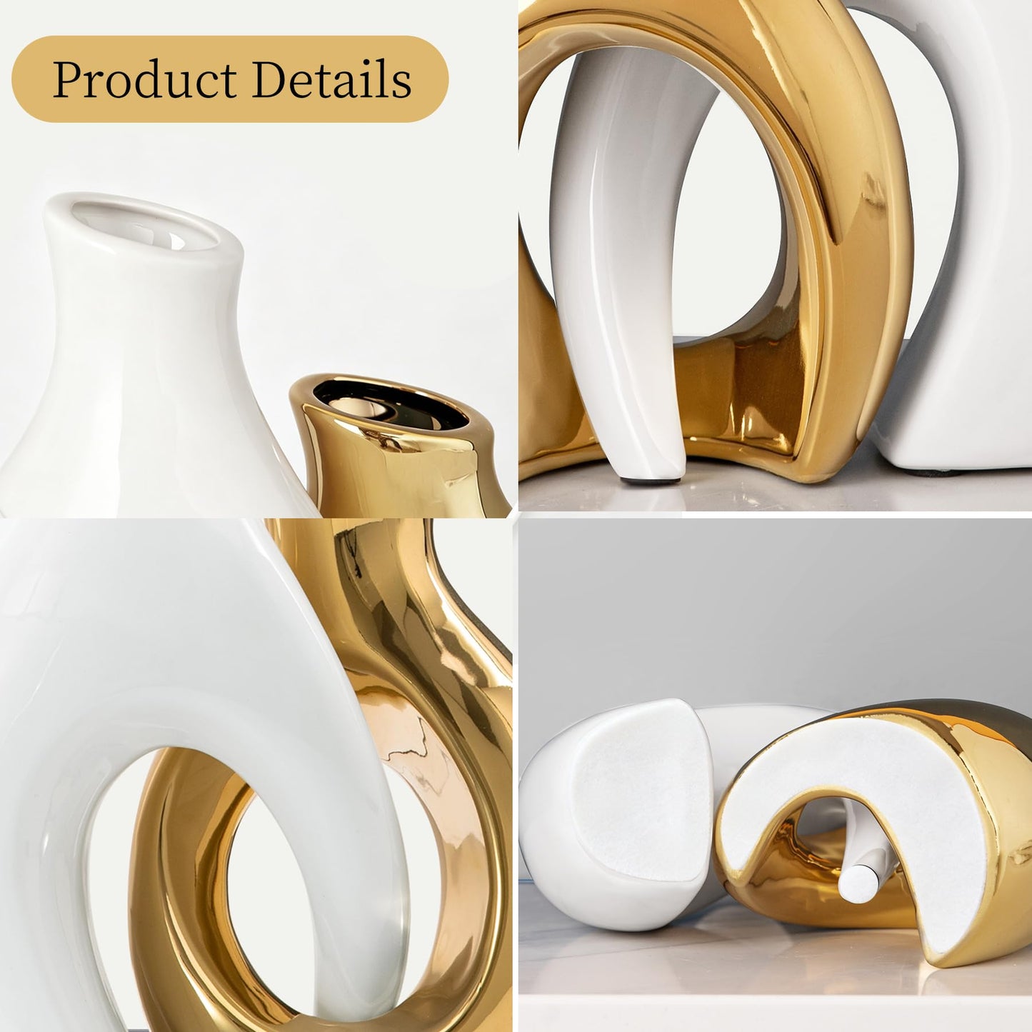 TZIZO Gold Vases Set of 2, Ceramic Flower Vase for Home Decor