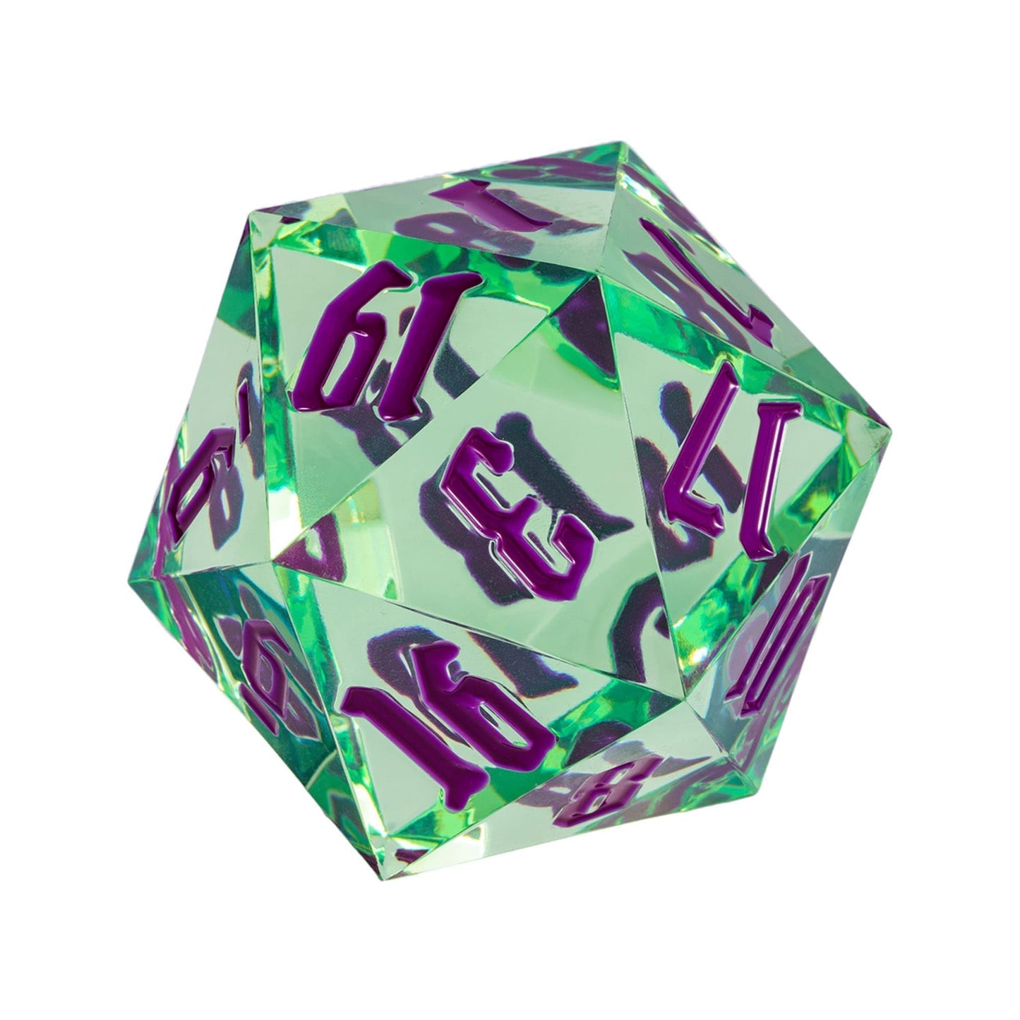 Poludie 55mm 20 Sided DND Dice, Giant D20 D&D Polyhedral Dice Large D20 with Die Gift Box for Dungeons and Dragons, RPG Table Games (Transparent Green/Purple Numbers)