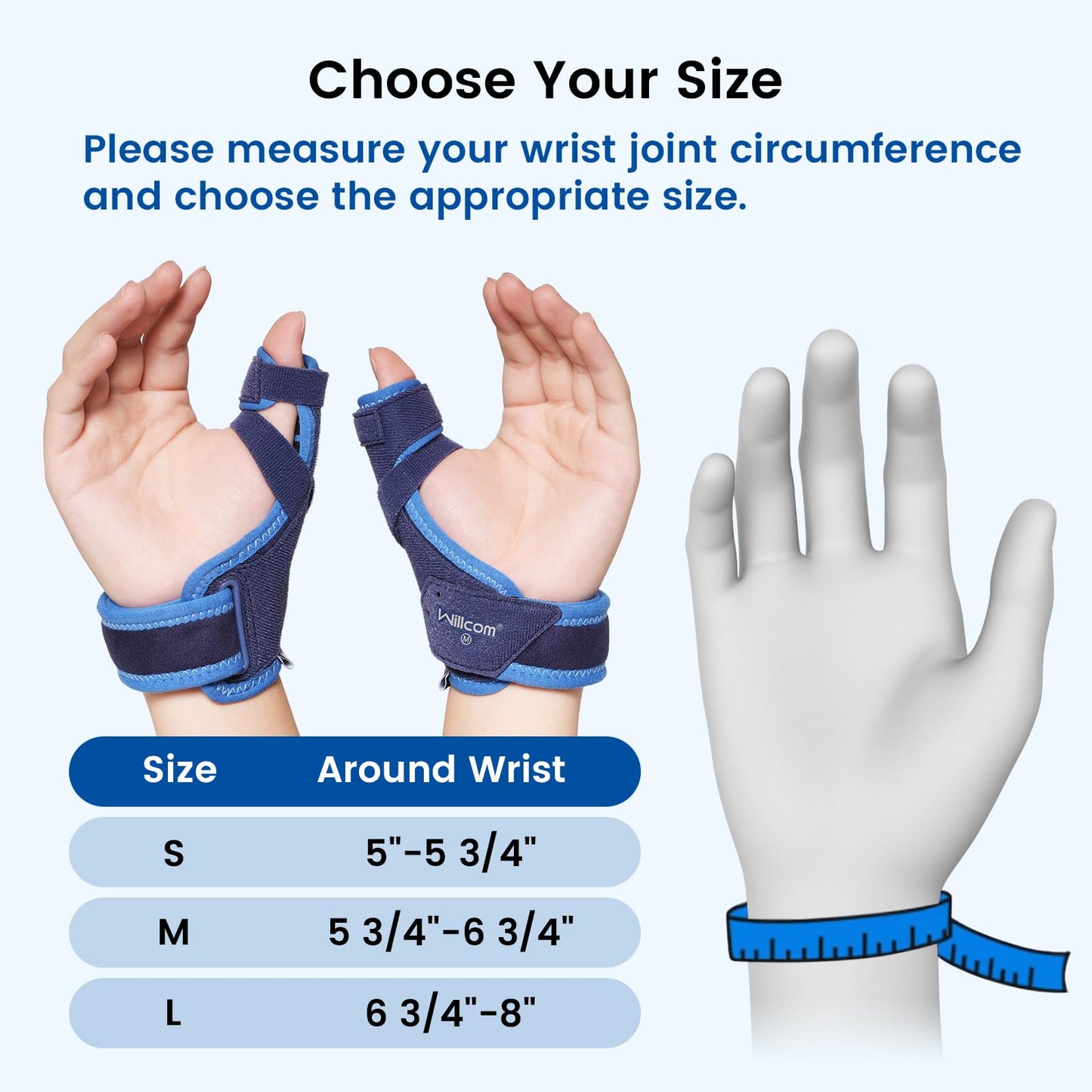 Willcom Thumb Brace for Arthritis Pain and Support, Spica Splint for De Quervain’s Tendonitis, Women and Men, Left or Right Hand (Medium,5.75-6.75 inch)
