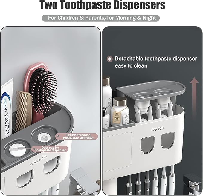Toothbrush Holders Wall Mounted, Double Automatic Toothpaste Dispensers