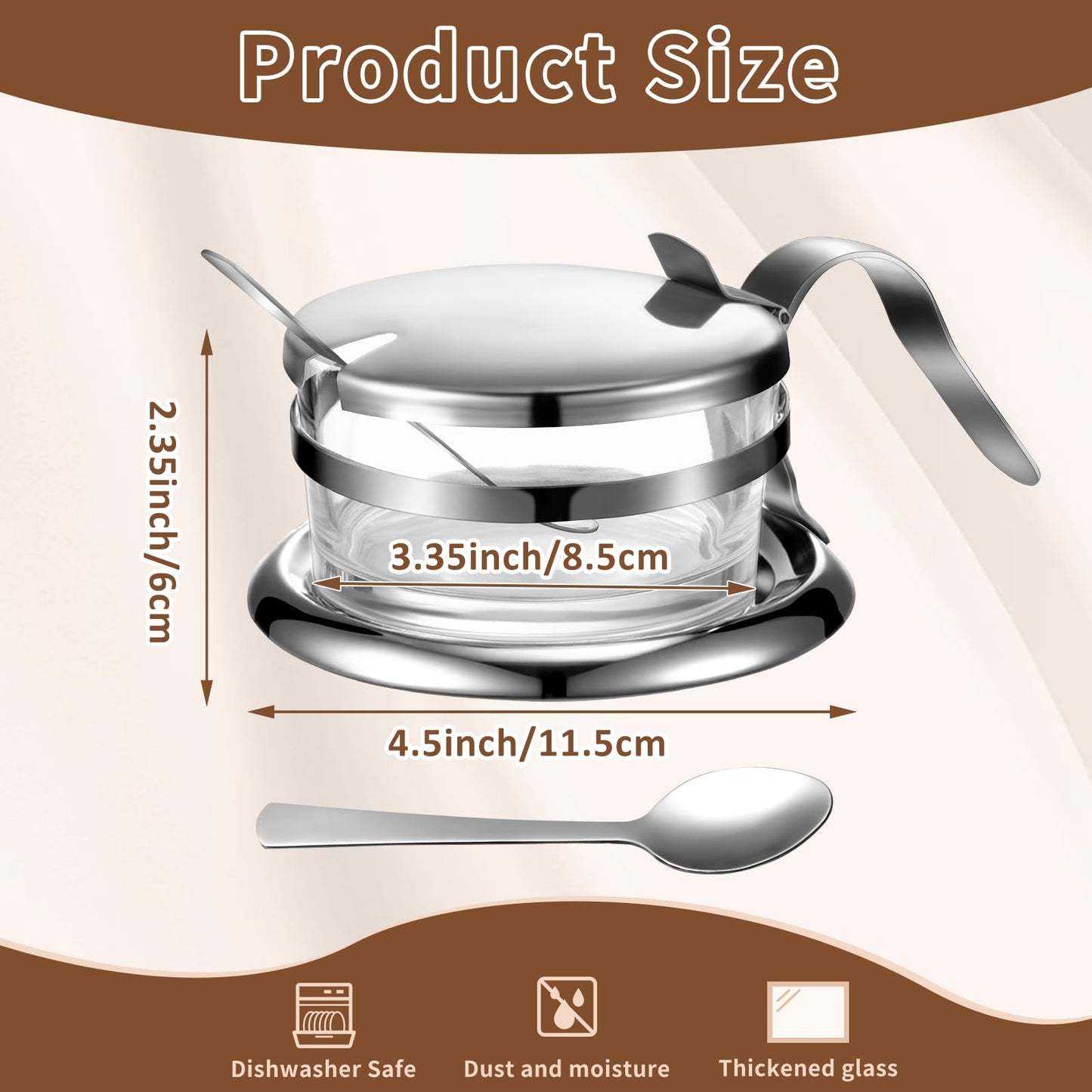 Honeydak 1 Set Stainless Steel Salt Cellar with Spoon 6.76 oz Salt Container with Spoon for Countertop, Seasoning Storage for Kosher, Sea, Candy, Pepper, Heavyweight Seasoning Jar