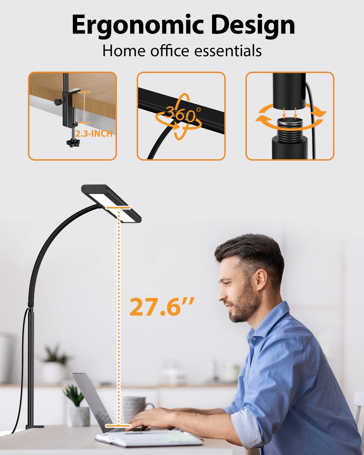iFalarila 2024 Version 160 LED Desk Lamp - Super Bright Dimmable Clamp Lamp for Home Office with 3 Colour Temperatures and 10 Brightness Levels, Office Lamp with 10W USB Adapter
