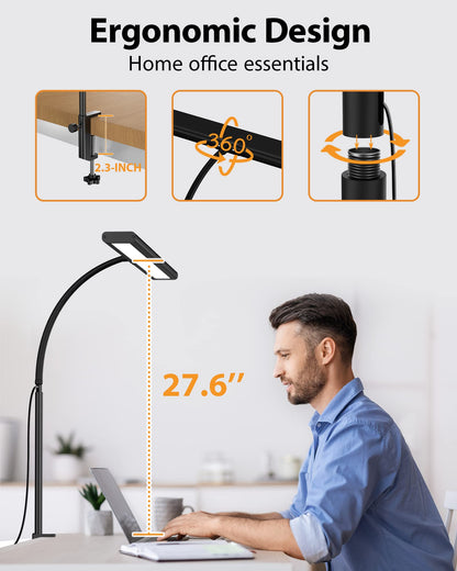 iFalarila 2024 Version 160 LED Desk Lamp - Super Bright Dimmable Clamp Lamp for Home Office with 3 Colour Temperatures and 10 Brightness Levels, Office Lamp with 10W USB Adapter
