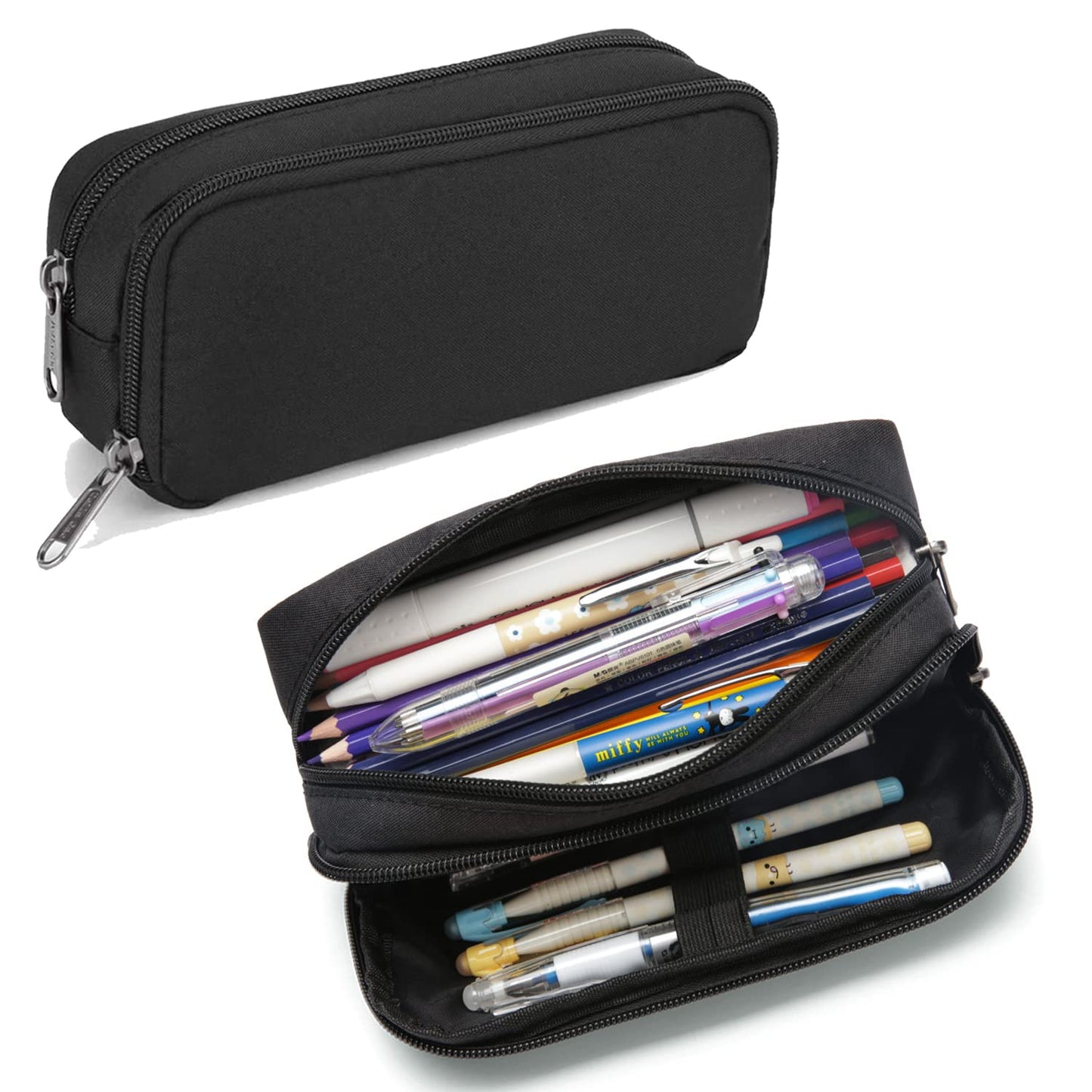 Della Gao Pencil Case Large Capacity Pencil Pouch Aesthetic Pen Bag Office Stationery Organizer Simple Sturdy Multifunctional Pencil Bag for Men - Black