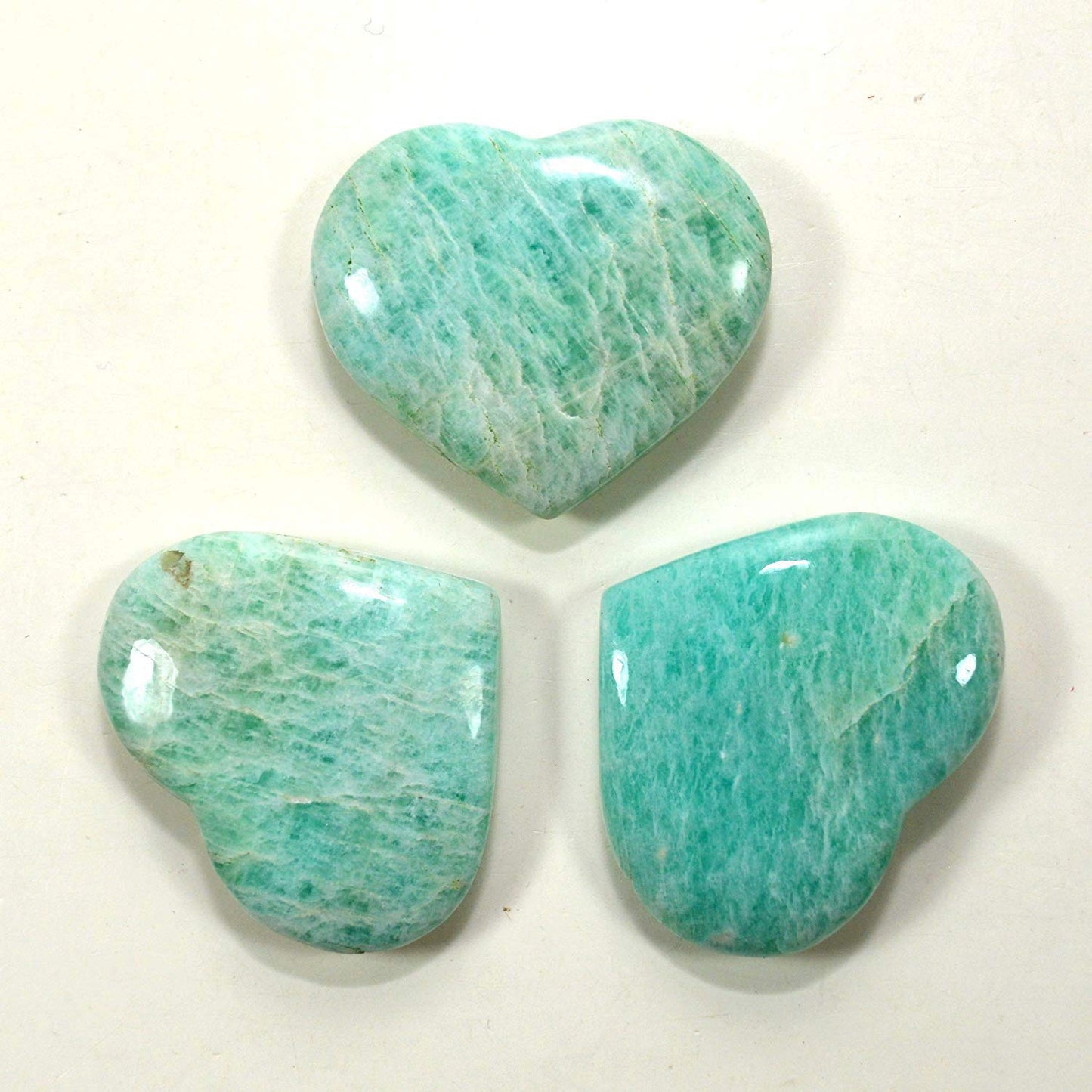 JIC Gem 1.5" Natural Amazonite Stone(Tian he Stone) Crystal Healing Gemstone Worry Therapy Heart Shape Set of 10