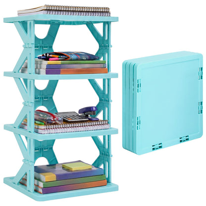 Lineshading 4 Tier Foldable Locker Organizer Shelf Foldable Storage Shelves Locker for School, Office, Gym Lockers, Dorm Room, Multi-Layer Shoe Gear Tower, Heavy-Duty No-Tool Portable Shelf (Blue)